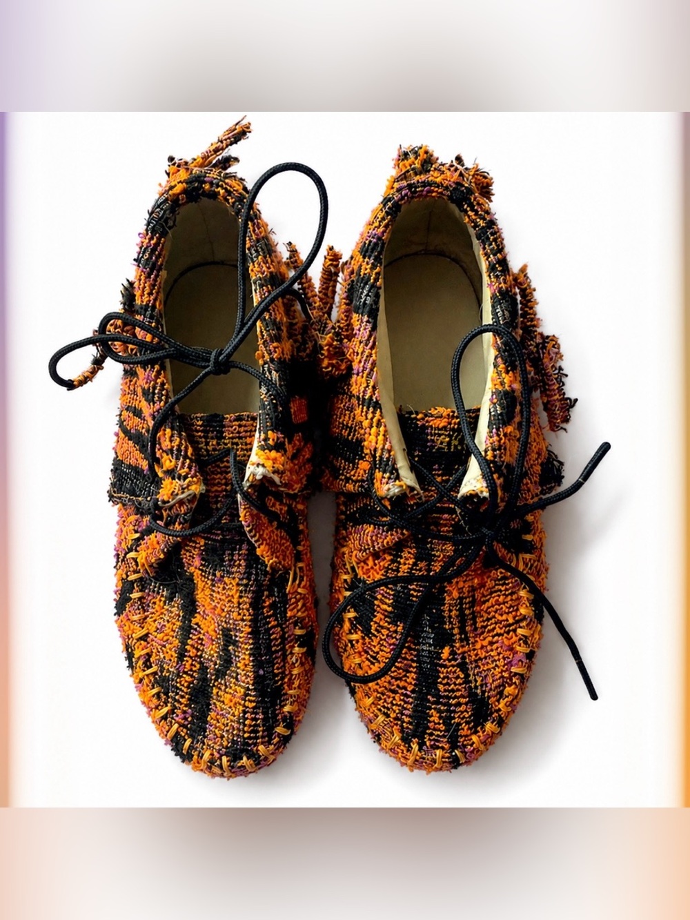 AKID Girls Woven Fringe Moccasins Orange Navy Lace Up Shoes Toddler Size 12